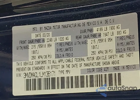 2020 Mazda Cx-30 Select Package z USA, uszkodzony, nr VIN 3MVDMACL1LM136171